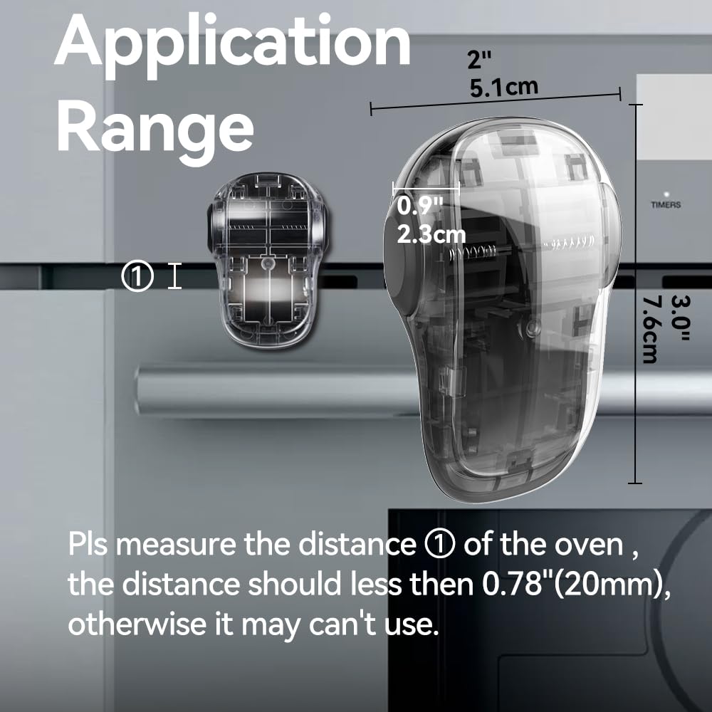 Child Safety Heat-Resistant Oven Door Lock, Oven Front Lock for Kids Easy to Install, Use Adhesive,No Screws or Drill (1 Pack,Clear-Black)(ONLY for Flat Surface)