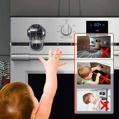 Child Safety Heat-Resistant Oven Door Lock, Oven Front Lock for Kids Easy to Install, Use Adhesive,No Screws or Drill (1 Pack,Clear-Black)(ONLY for Flat Surface)