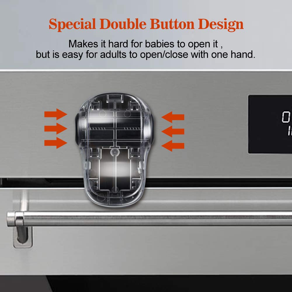 Child Safety Heat-Resistant Oven Door Lock, Oven Front Lock for Kids Easy to Install, Use Adhesive,No Screws or Drill (1 Pack,Clear-Black)(ONLY for Flat Surface)