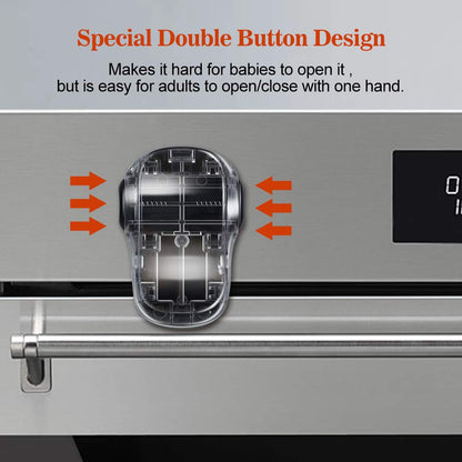 Child Safety Heat-Resistant Oven Door Lock, Oven Front Lock for Kids Easy to Install, Use Adhesive,No Screws or Drill (1 Pack,Clear-Black)(ONLY for Flat Surface)