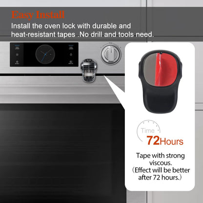 Child Safety Heat-Resistant Oven Door Lock, Oven Front Lock for Kids Easy to Install, Use Adhesive,No Screws or Drill (1 Pack,Clear-Black)(ONLY for Flat Surface)