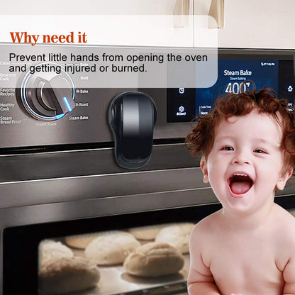 Child Safety Heat-Resistant Oven Door Lock, Oven Front Lock for Kids Easy to Install, Use Adhesive,No Screws or Drill (1 Pack,Clear-Black)(ONLY for Flat Surface)