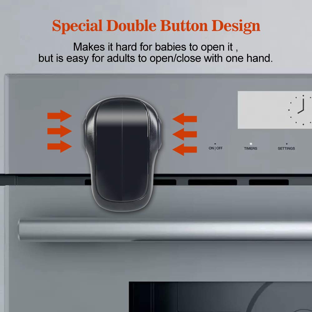 Child Safety Heat-Resistant Oven Door Lock, Oven Front Lock for Kids Easy to Install, Use Adhesive,No Screws or Drill (1 Pack,Clear-Black)(ONLY for Flat Surface)