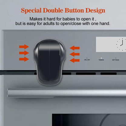 Child Safety Heat-Resistant Oven Door Lock, Oven Front Lock for Kids Easy to Install, Use Adhesive,No Screws or Drill (1 Pack,Clear-Black)(ONLY for Flat Surface)