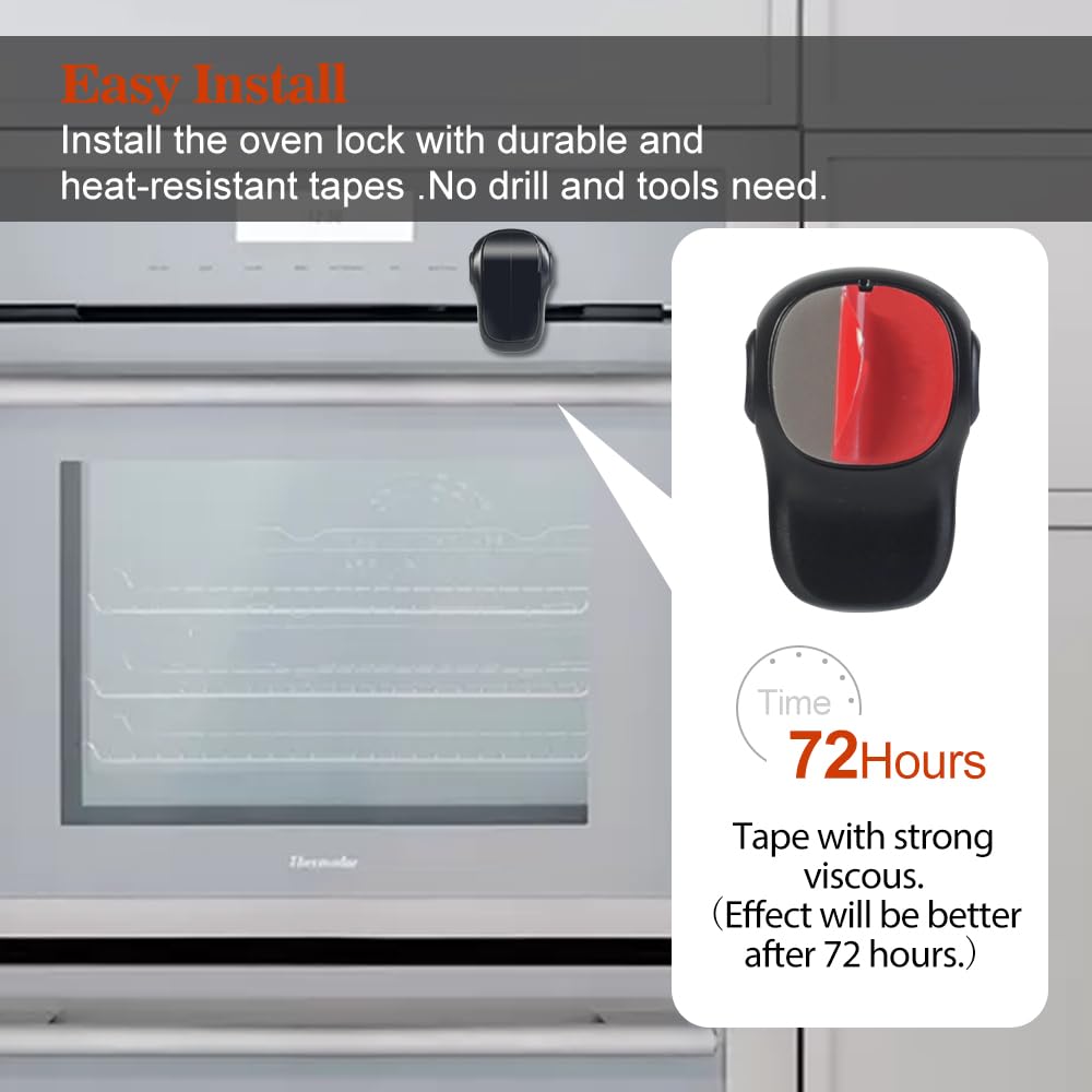 Child Safety Heat-Resistant Oven Door Lock, Oven Front Lock for Kids Easy to Install, Use Adhesive,No Screws or Drill (1 Pack,Clear-Black)(ONLY for Flat Surface)
