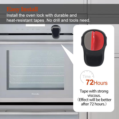 Child Safety Heat-Resistant Oven Door Lock, Oven Front Lock for Kids Easy to Install, Use Adhesive,No Screws or Drill (1 Pack,Clear-Black)(ONLY for Flat Surface)