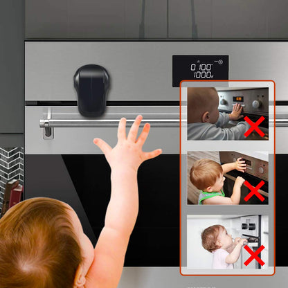Child Safety Heat-Resistant Oven Door Lock, Oven Front Lock for Kids Easy to Install, Use Adhesive,No Screws or Drill (1 Pack,Clear-Black)(ONLY for Flat Surface)