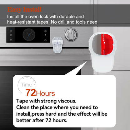 Child Safety Heat-Resistant Oven Door Lock, Oven Front Lock for Kids Easy to Install, Use Adhesive,No Screws or Drill (1 Pack,Clear-Black)(ONLY for Flat Surface)