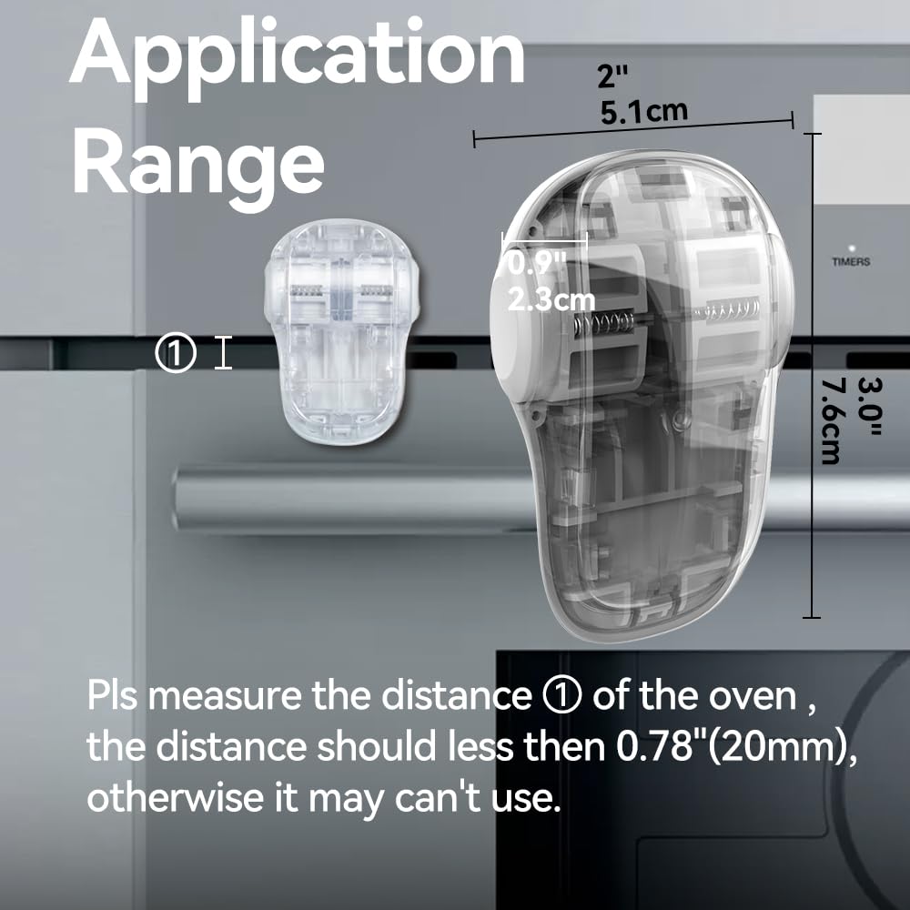 Child Safety Heat-Resistant Oven Door Lock, Oven Front Lock for Kids Easy to Install, Use Adhesive,No Screws or Drill (1 Pack,Clear-Black)(ONLY for Flat Surface)