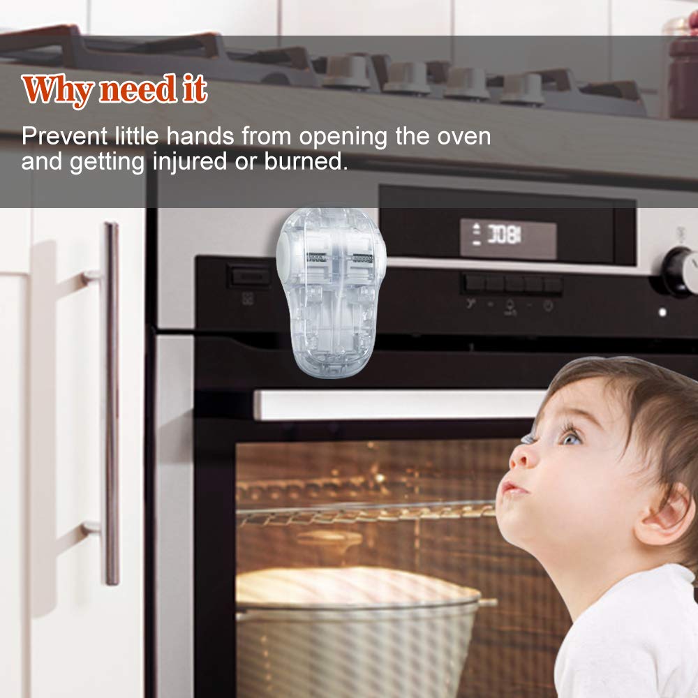 Child Safety Heat-Resistant Oven Door Lock, Oven Front Lock for Kids Easy to Install, Use Adhesive,No Screws or Drill (1 Pack,Clear-Black)(ONLY for Flat Surface)