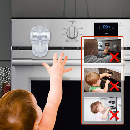 Child Safety Heat-Resistant Oven Door Lock, Oven Front Lock for Kids Easy to Install, Use Adhesive,No Screws or Drill (1 Pack,Clear-Black)(ONLY for Flat Surface)