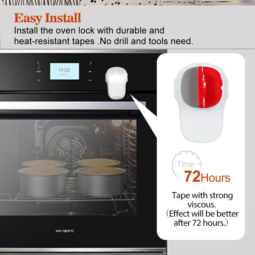 Child Safety Heat-Resistant Oven Door Lock, Oven Front Lock for Kids Easy to Install, Use Adhesive,No Screws or Drill (1 Pack,Clear-Black)(ONLY for Flat Surface)