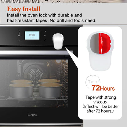 Child Safety Heat-Resistant Oven Door Lock, Oven Front Lock for Kids Easy to Install, Use Adhesive,No Screws or Drill (1 Pack,Clear-Black)(ONLY for Flat Surface)