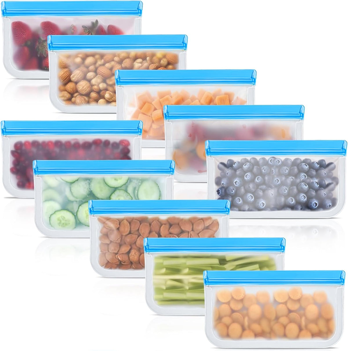 30 Pack Reusable Silicone Food Storage Bags, 4 Size Leak proof Dishwasher Safe Reusable Freezer Bag for Food Storage Containers Lunch Bags for Sandwich, Marinate Meat, Fruit