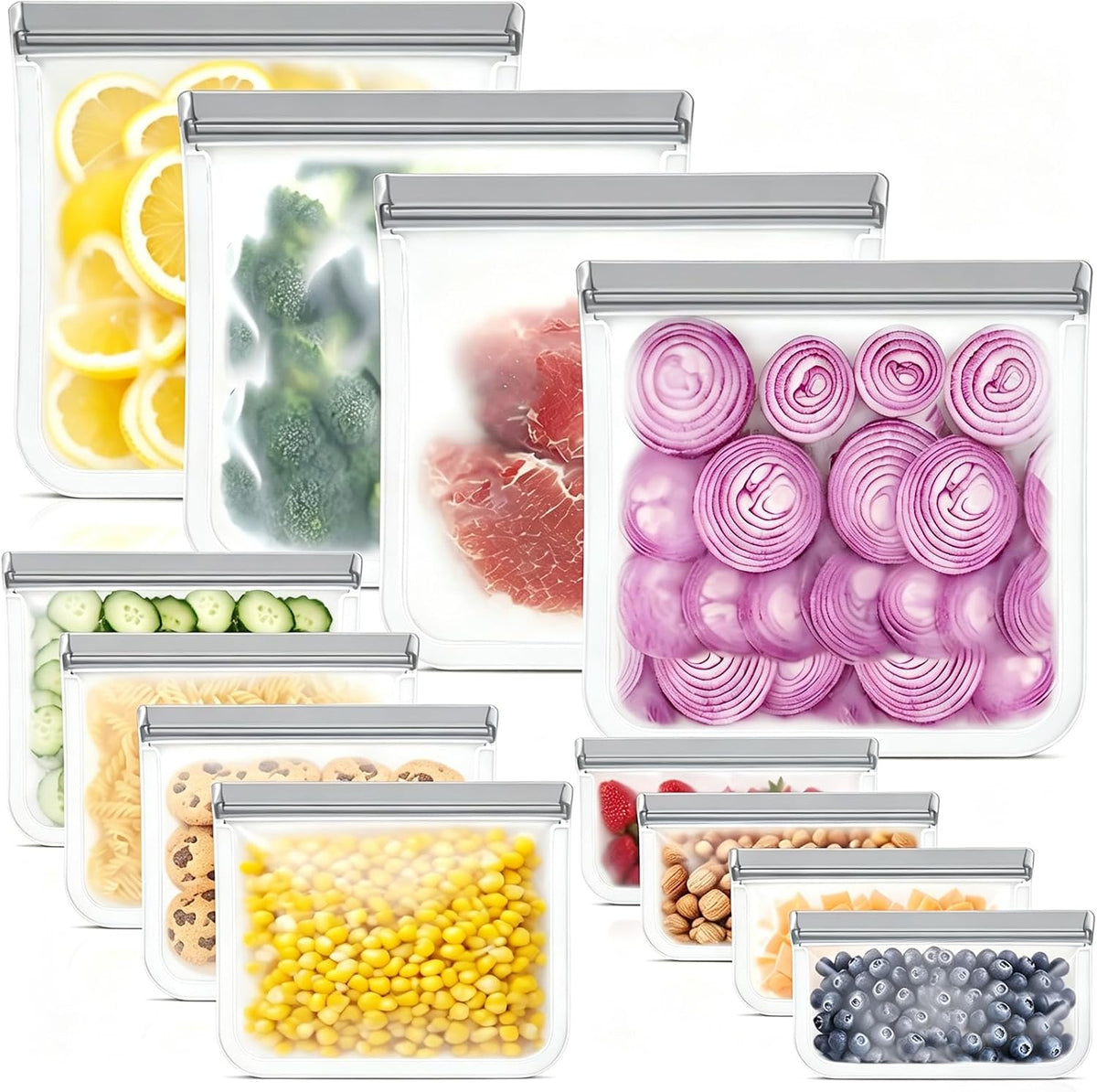 30 Pack Reusable Silicone Food Storage Bags, 4 Size Leak proof Dishwasher Safe Reusable Freezer Bag for Food Storage Containers Lunch Bags for Sandwich, Marinate Meat, Fruit