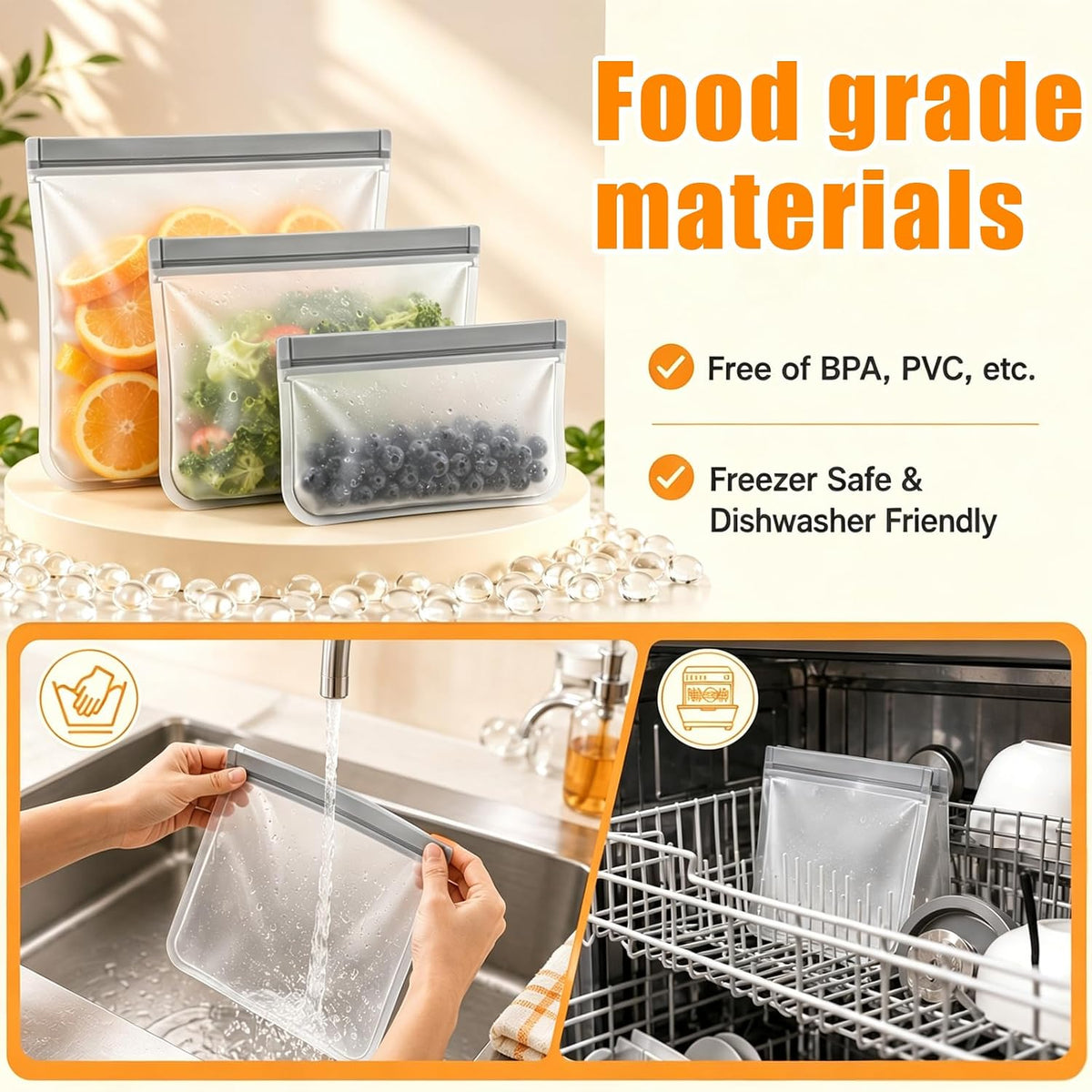 30 Pack Reusable Silicone Food Storage Bags, 4 Size Leak proof Dishwasher Safe Reusable Freezer Bag for Food Storage Containers Lunch Bags for Sandwich, Marinate Meat, Fruit
