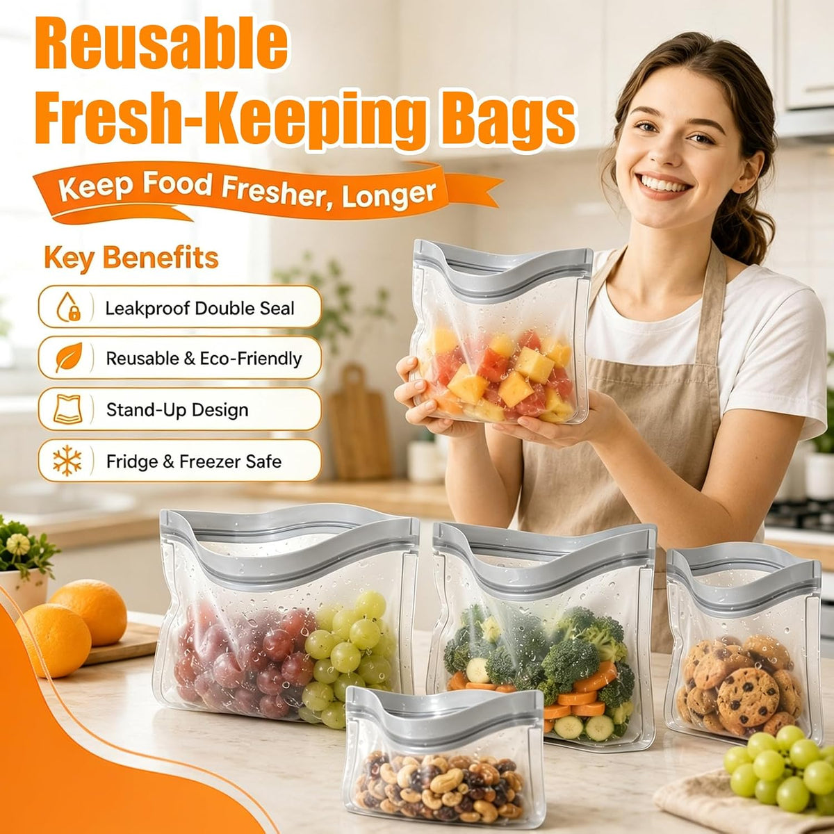 30 Pack Reusable Silicone Food Storage Bags, 4 Size Leak proof Dishwasher Safe Reusable Freezer Bag for Food Storage Containers Lunch Bags for Sandwich, Marinate Meat, Fruit