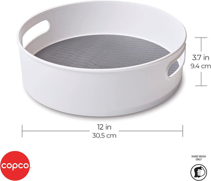 12 Inch Non-Skid Lazy Susan Turntable Organizer for Cabinet, Kitchen, Pantry, Bathroom - Smooth-Glide Rotating Storage with Raised Rim and Handles