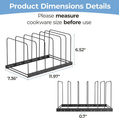 Cutting Board Organizer Rack for Cabinet with 7 Adjustable Dividers | 7 adjustable dividers. Holds cutting boards, cookie sheets, baking trays and thin pans, Wire rack for cabinet or countertop