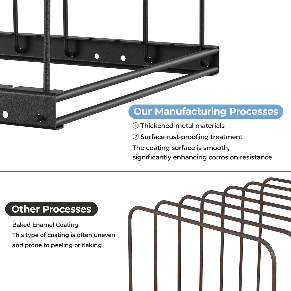 Cutting Board Organizer Rack for Cabinet with 7 Adjustable Dividers | 7 adjustable dividers. Holds cutting boards, cookie sheets, baking trays and thin pans, Wire rack for cabinet or countertop
