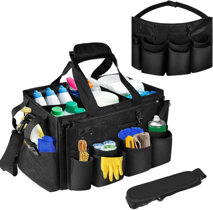 Cleaning Caddy Bag Wearable, Cleaning Caddy Supplies Organizer with Handle, Shoulder Straps & Detachable Divide, Cleaning Tool Organizers Tote Bag for Cleaners & Housekeepers(Pink)