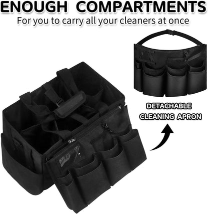 Cleaning Caddy Bag Wearable, Cleaning Caddy Supplies Organizer with Handle, Shoulder Straps & Detachable Divide, Cleaning Tool Organizers Tote Bag for Cleaners & Housekeepers(Pink)