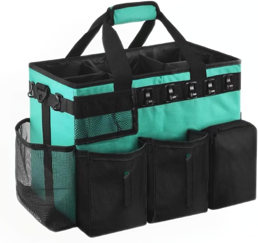 Cleaning Caddy Bag Wearable, Cleaning Caddy Supplies Organizer with Handle, Shoulder Straps & Detachable Divide, Cleaning Tool Organizers Tote Bag for Cleaners & Housekeepers(Pink)