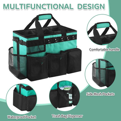 Cleaning Caddy Bag Wearable, Cleaning Caddy Supplies Organizer with Handle, Shoulder Straps & Detachable Divide, Cleaning Tool Organizers Tote Bag for Cleaners & Housekeepers(Pink)
