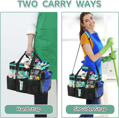 Cleaning Caddy Bag Wearable, Cleaning Caddy Supplies Organizer with Handle, Shoulder Straps & Detachable Divide, Cleaning Tool Organizers Tote Bag for Cleaners & Housekeepers(Pink)