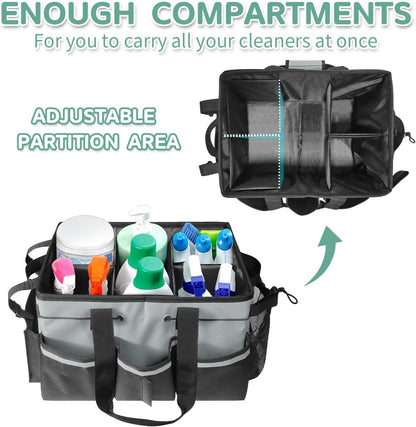 Cleaning Caddy Bag Wearable, Cleaning Caddy Supplies Organizer with Handle, Shoulder Straps & Detachable Divide, Cleaning Tool Organizers Tote Bag for Cleaners & Housekeepers(Pink)
