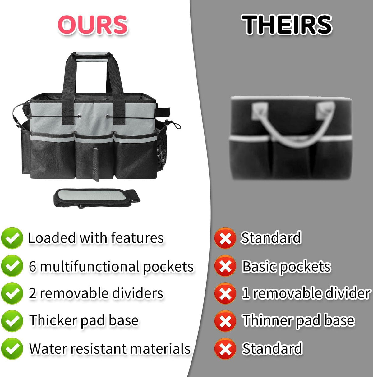 Cleaning Caddy Bag Wearable, Cleaning Caddy Supplies Organizer with Handle, Shoulder Straps & Detachable Divide, Cleaning Tool Organizers Tote Bag for Cleaners & Housekeepers(Pink)