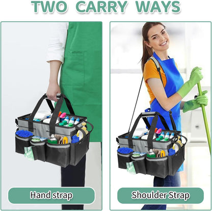 Cleaning Caddy Bag Wearable, Cleaning Caddy Supplies Organizer with Handle, Shoulder Straps & Detachable Divide, Cleaning Tool Organizers Tote Bag for Cleaners & Housekeepers(Pink)