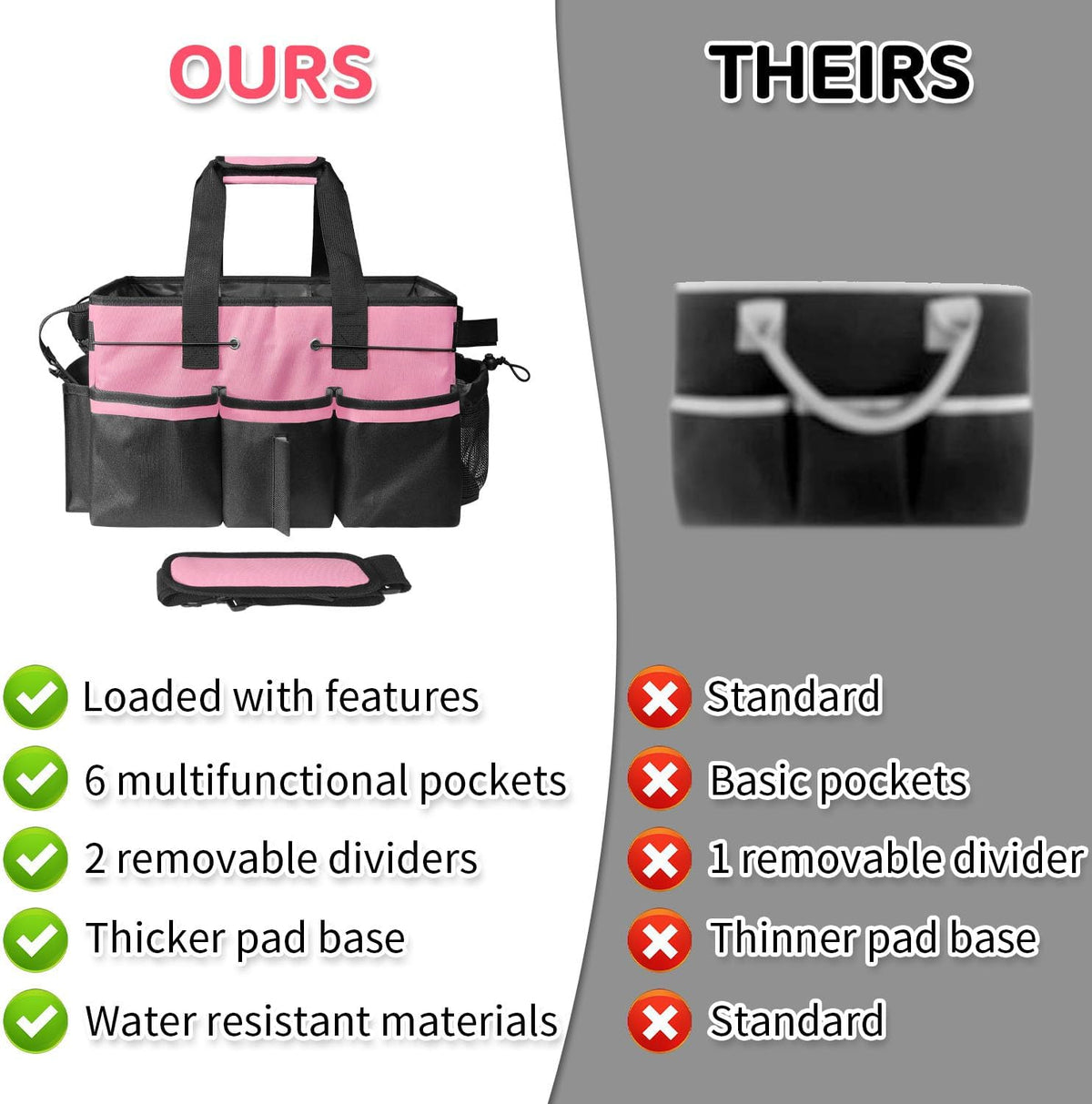 Cleaning Caddy Bag Wearable, Cleaning Caddy Supplies Organizer with Handle, Shoulder Straps & Detachable Divide, Cleaning Tool Organizers Tote Bag for Cleaners & Housekeepers(Pink)