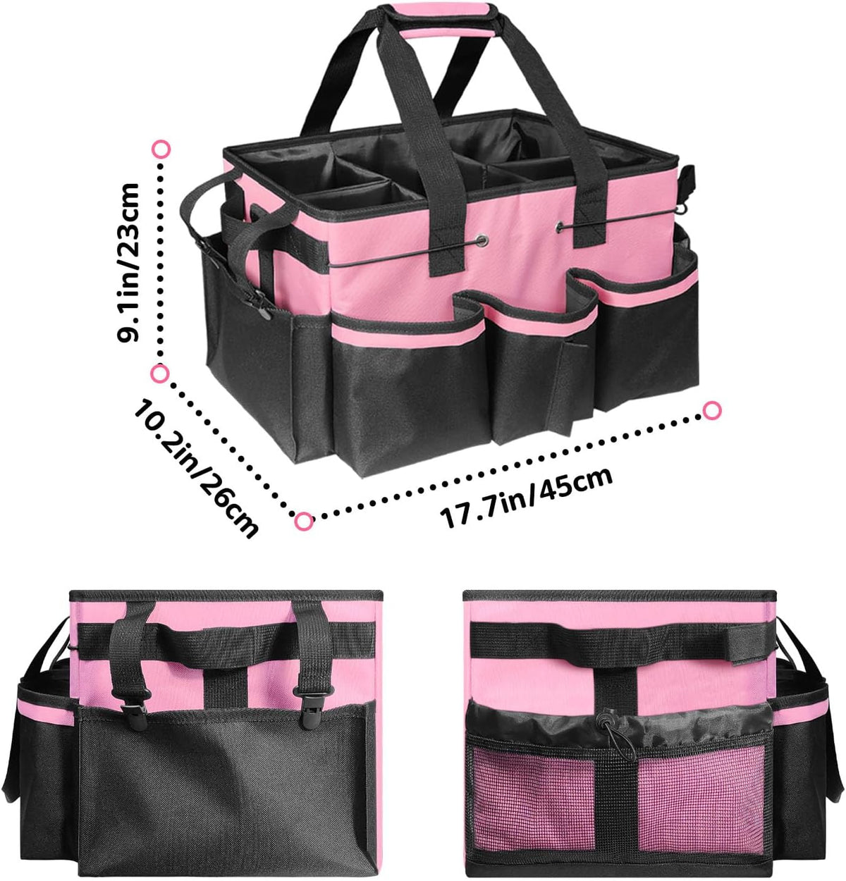 Cleaning Caddy Bag Wearable, Cleaning Caddy Supplies Organizer with Handle, Shoulder Straps & Detachable Divide, Cleaning Tool Organizers Tote Bag for Cleaners & Housekeepers(Pink)