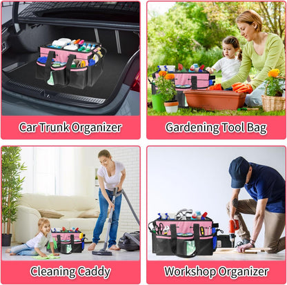 Cleaning Caddy Bag Wearable, Cleaning Caddy Supplies Organizer with Handle, Shoulder Straps & Detachable Divide, Cleaning Tool Organizers Tote Bag for Cleaners & Housekeepers(Pink)
