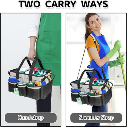 Cleaning Caddy Bag Wearable, Cleaning Caddy Supplies Organizer with Handle, Shoulder Straps & Detachable Divide, Cleaning Tool Organizers Tote Bag for Cleaners & Housekeepers(Pink)