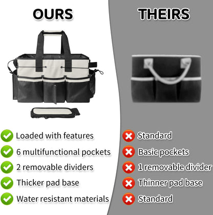 Cleaning Caddy Bag Wearable, Cleaning Caddy Supplies Organizer with Handle, Shoulder Straps & Detachable Divide, Cleaning Tool Organizers Tote Bag for Cleaners & Housekeepers(Pink)
