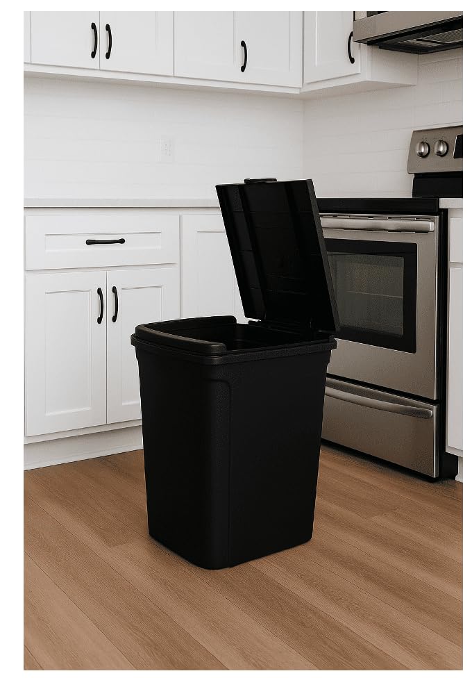 7.6 Gallon Touch Top Trash Can, Black Slim Rectangular Plastic Garbage Bin with Push Lid, Odor Block Waste Bucket Fits Standard 8-Gallon Bags for Kitchen Bedroom Office Dorm Bathroom