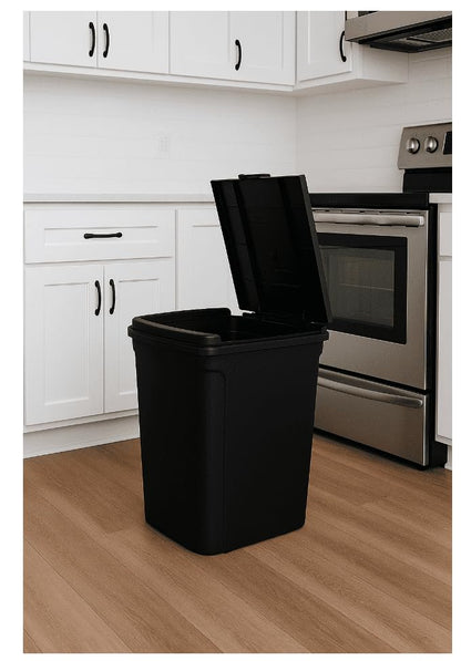 7.6 Gallon Touch Top Trash Can, Black Slim Rectangular Plastic Garbage Bin with Push Lid, Odor Block Waste Bucket Fits Standard 8-Gallon Bags for Kitchen Bedroom Office Dorm Bathroom