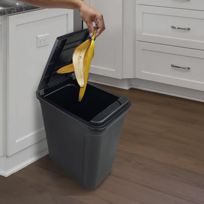 7.6 Gallon Touch Top Trash Can, Black Slim Rectangular Plastic Garbage Bin with Push Lid, Odor Block Waste Bucket Fits Standard 8-Gallon Bags for Kitchen Bedroom Office Dorm Bathroom