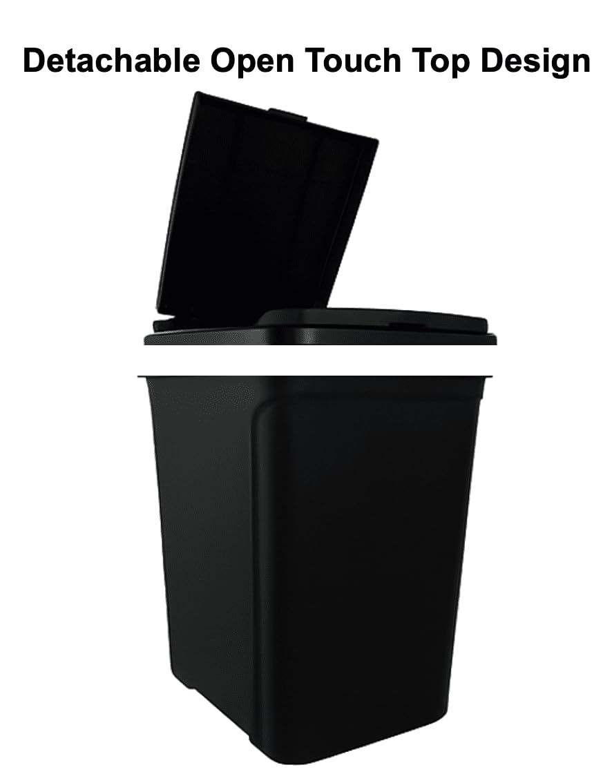7.6 Gallon Touch Top Trash Can, Black Slim Rectangular Plastic Garbage Bin with Push Lid, Odor Block Waste Bucket Fits Standard 8-Gallon Bags for Kitchen Bedroom Office Dorm Bathroom