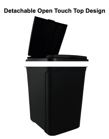 7.6 Gallon Touch Top Trash Can, Black Slim Rectangular Plastic Garbage Bin with Push Lid, Odor Block Waste Bucket Fits Standard 8-Gallon Bags for Kitchen Bedroom Office Dorm Bathroom