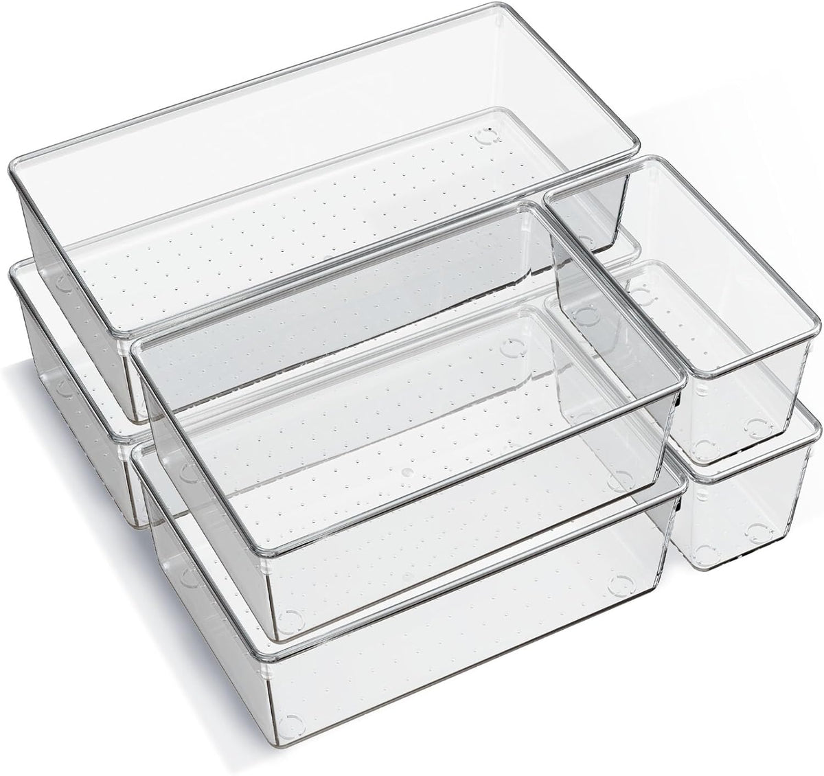 Large Clear Plastic Drawer Organizer Trays, Acrylic Kitchen Drawer Organization and Storage Dividers, Non-Slip Storage Bins for Makeup, Kitchen Utensils, Bathroom, Jewelries and Office Desk
