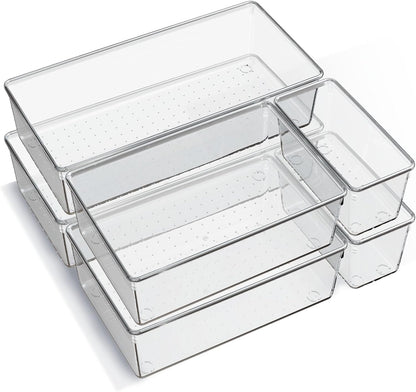 Large Clear Plastic Drawer Organizer Trays, Acrylic Kitchen Drawer Organization and Storage Dividers, Non-Slip Storage Bins for Makeup, Kitchen Utensils, Bathroom, Jewelries and Office Desk