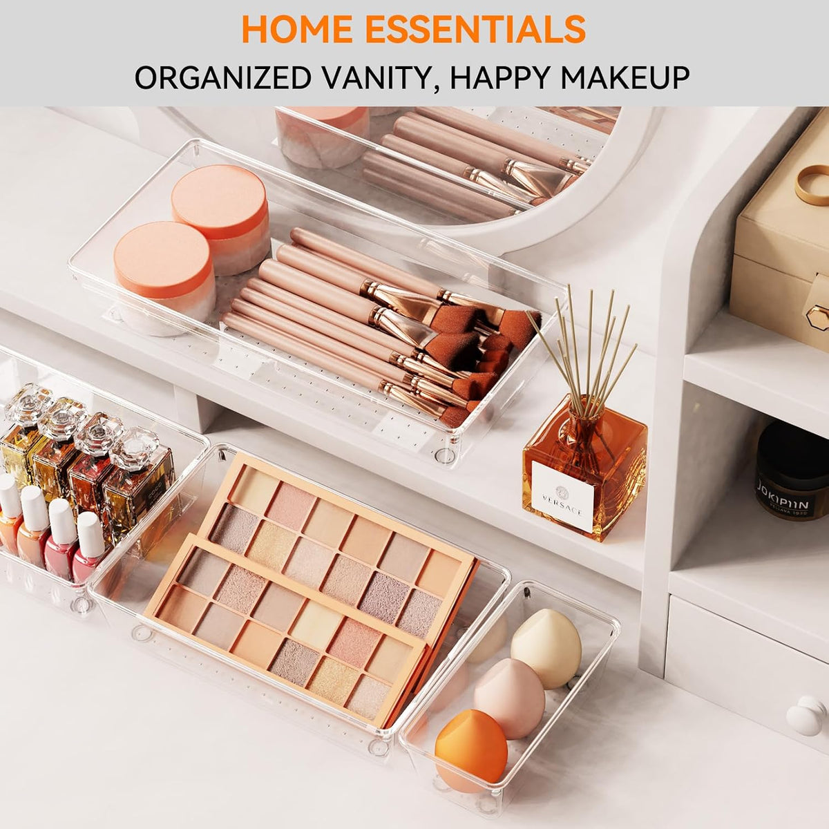 Large Clear Plastic Drawer Organizer Trays, Acrylic Kitchen Drawer Organization and Storage Dividers, Non-Slip Storage Bins for Makeup, Kitchen Utensils, Bathroom, Jewelries and Office Desk