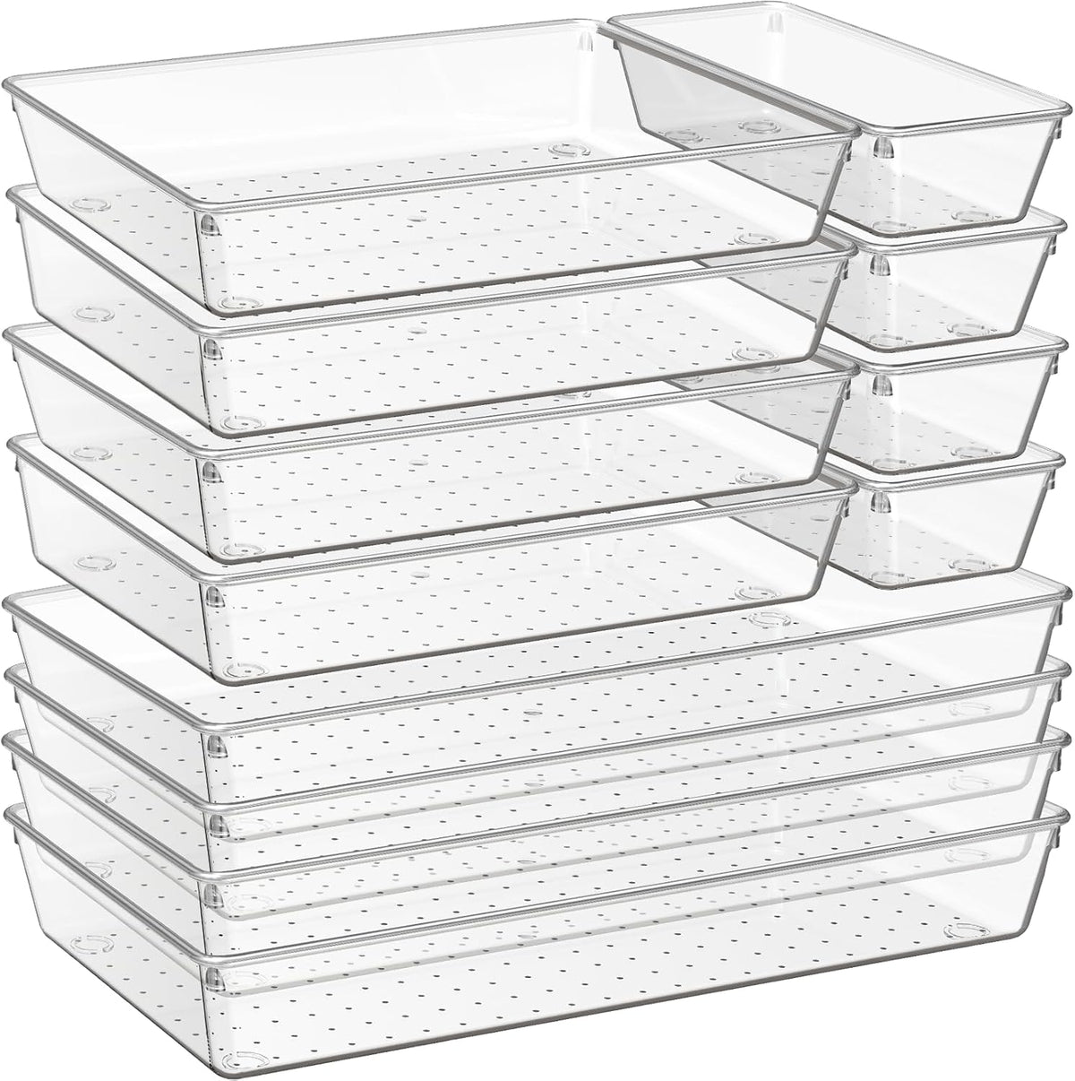 Large Clear Plastic Drawer Organizer Trays, Acrylic Kitchen Drawer Organization and Storage Dividers, Non-Slip Storage Bins for Makeup, Kitchen Utensils, Bathroom, Jewelries and Office Desk
