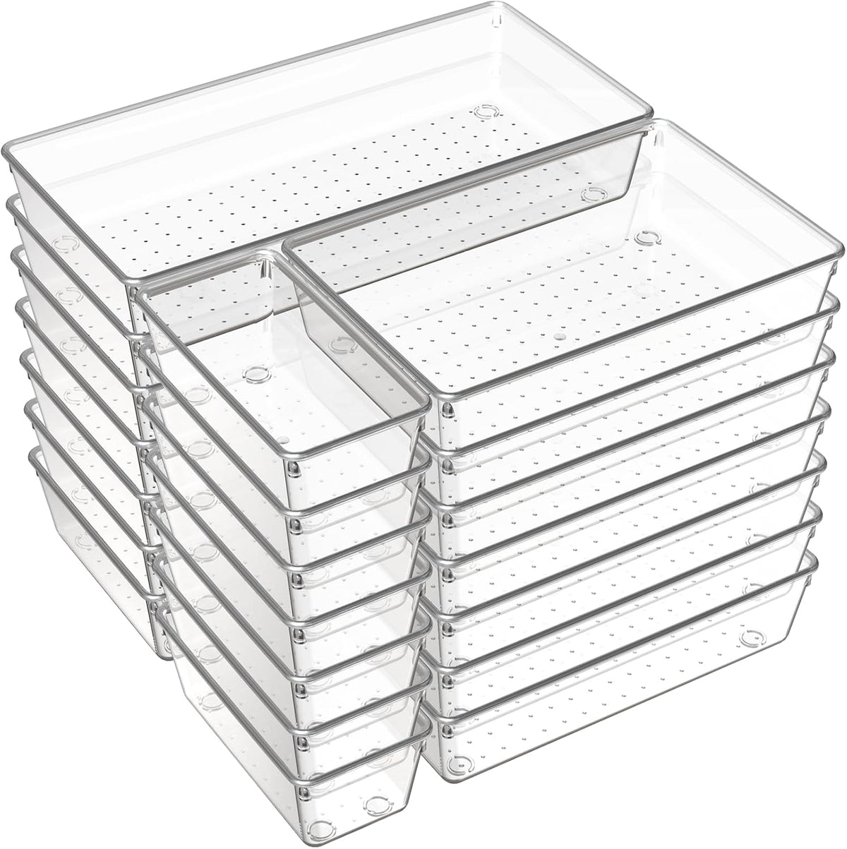 Large Clear Plastic Drawer Organizer Trays, Acrylic Kitchen Drawer Organization and Storage Dividers, Non-Slip Storage Bins for Makeup, Kitchen Utensils, Bathroom, Jewelries and Office Desk