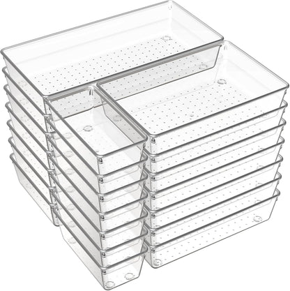 Large Clear Plastic Drawer Organizer Trays, Acrylic Kitchen Drawer Organization and Storage Dividers, Non-Slip Storage Bins for Makeup, Kitchen Utensils, Bathroom, Jewelries and Office Desk