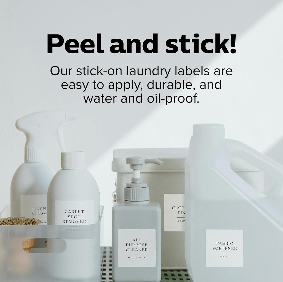 Laundry & Home Organization Labels - 30 Waterproof & Reusable Stickers for Bottles, Jars, Containers | Easy Apply, Matte Minimalist Design | Dishwasher Safe, BPA-Free | USA-Owned