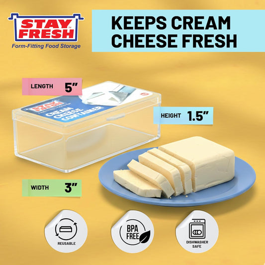 Stay Fresh Cream Cheese Container For Fridge Clear Plastic for Cream Cheese, Dishwasher Safe, BPA Free — Cheese Dish for your Pantry, Counter, Refrigerator